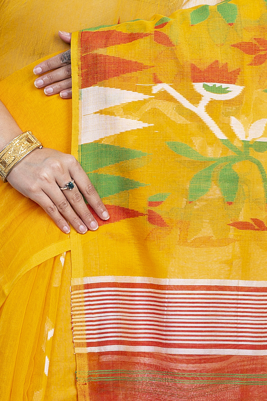 Yellow Blended Cotton Moha_Jamdani Jamdani Saree (810)